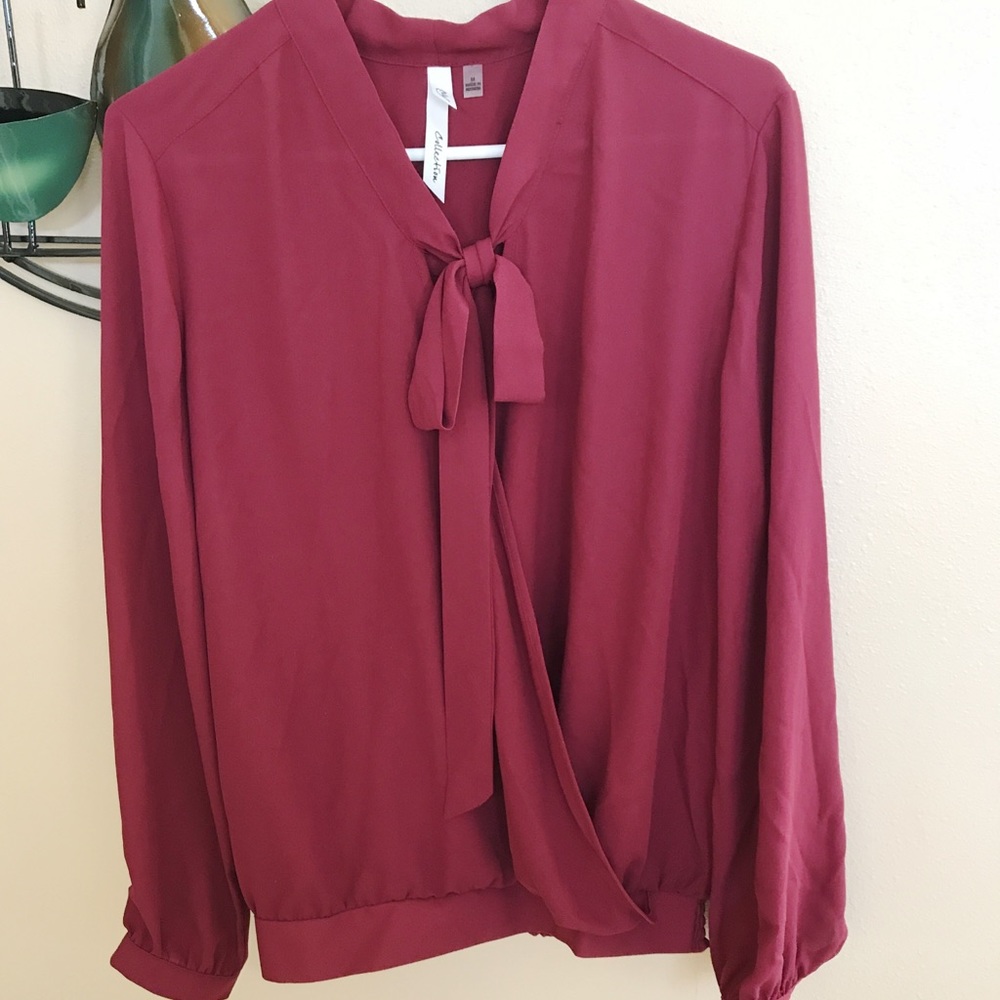 Ny Collection high low w/ bow tie blouse